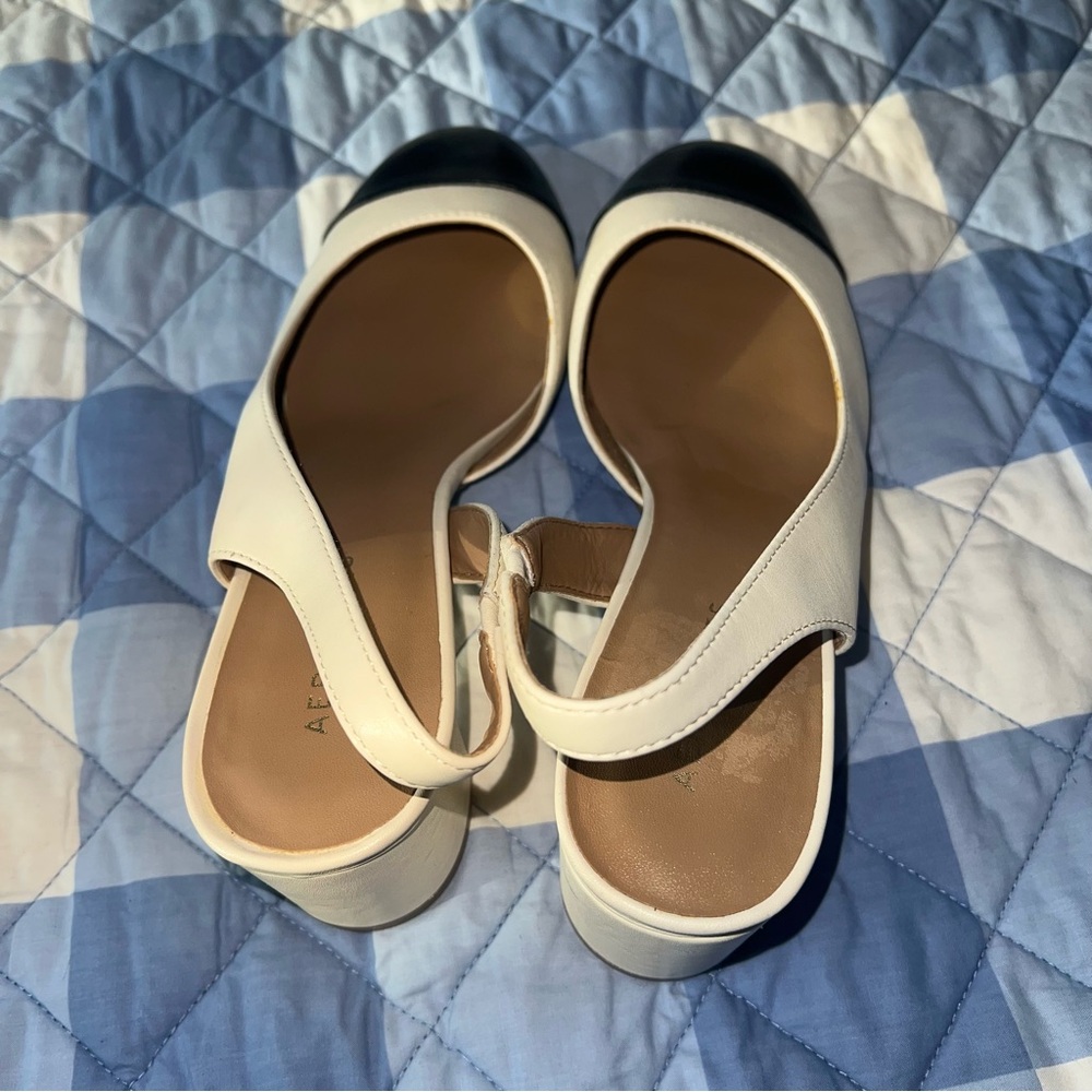AEROSOLES Two-Tone Cream Slingback Heels with Black Cap Toe - Picture 7 of 8